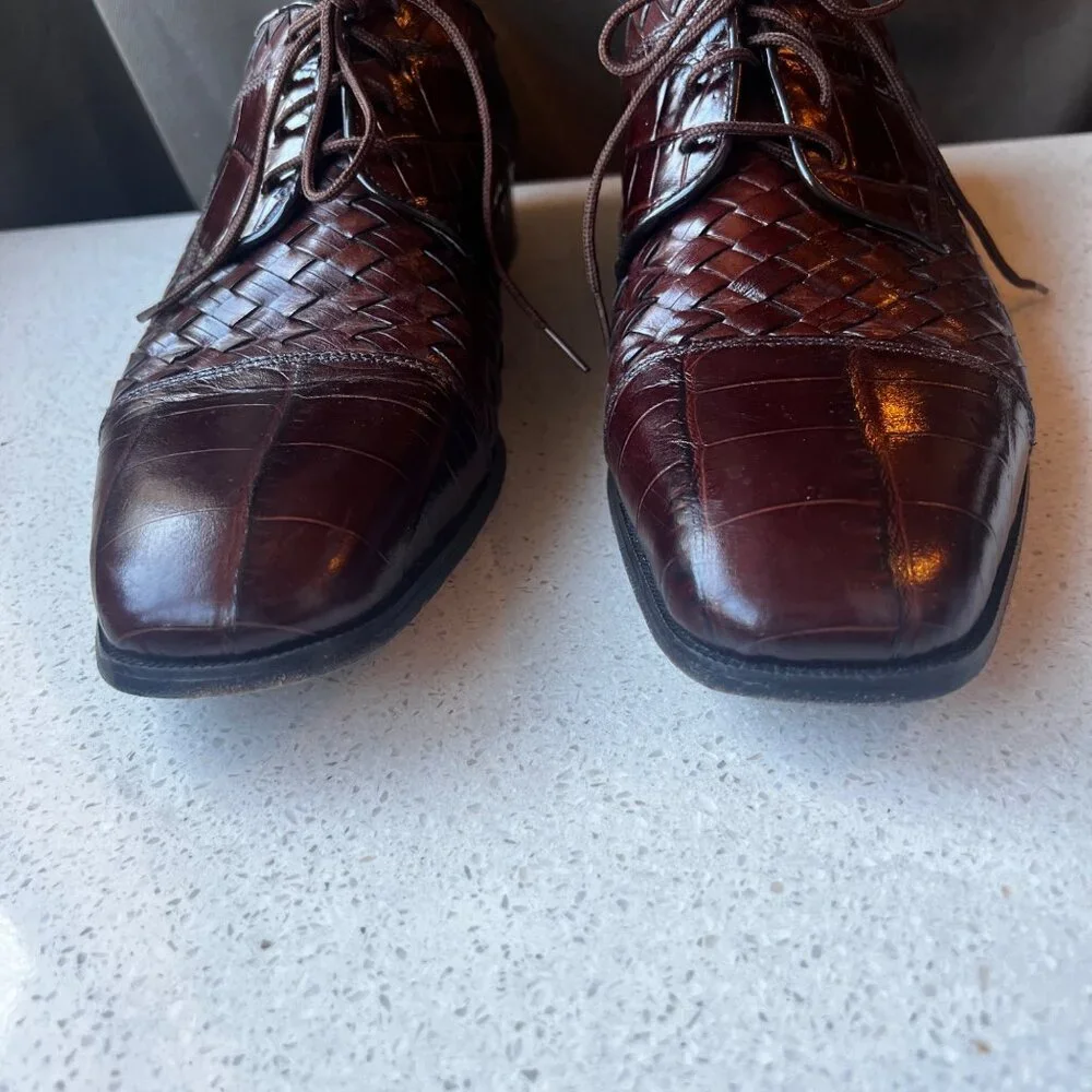 Florsheim Mens Brown Leather Weave & Croc Embossed Dress Shoes Size 10 D